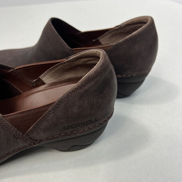 Merrell Moc Women’s Brown Oil Tan Leather Mules Clogs Sz 6.5 - Picture 5 of 11